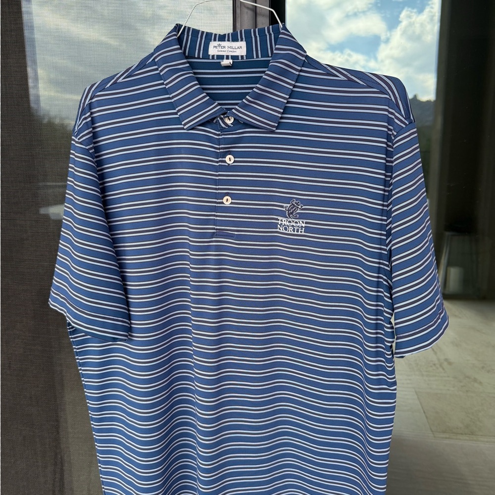 Peter Millar Navy and White Striped Polo Shirt